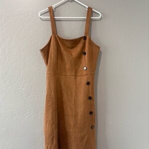 Allegra K Tan Button-Accent Midi Dress